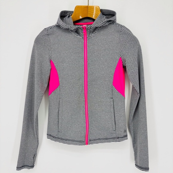 90 Degree by Reflex Grey & White Striped Girls' Hoodie with Pink Accents, 10 - Picture 3 of 13
